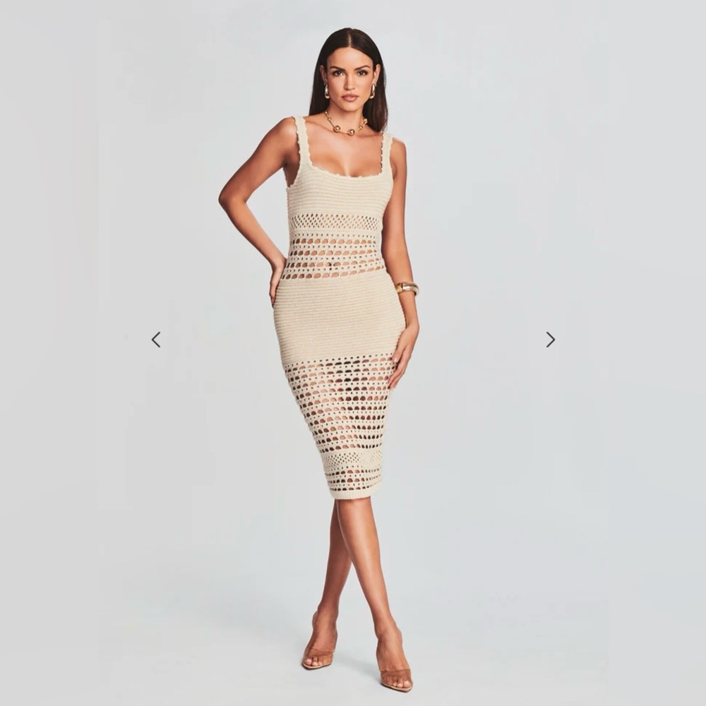 Retrofete Cream Crochet Midi Dress